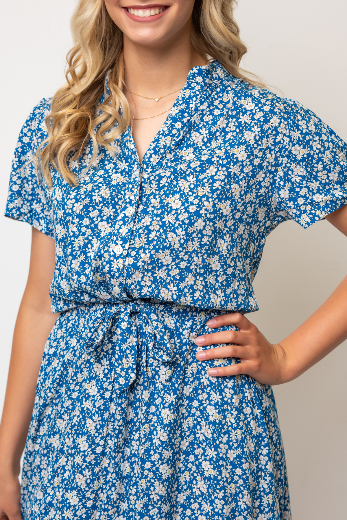 Zelie Shirt Dress in Cornflower Blue Floral | Florence Adams