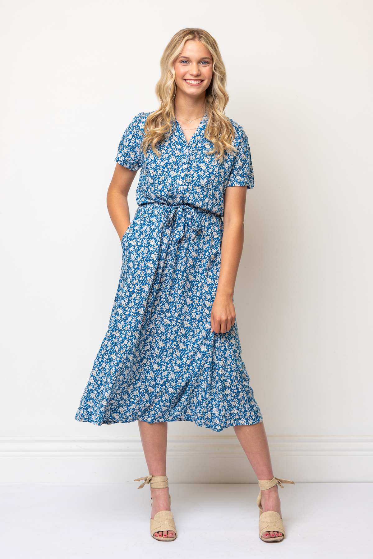 Zelie Shirt Dress in Cornflower Blue Floral | Florence Adams