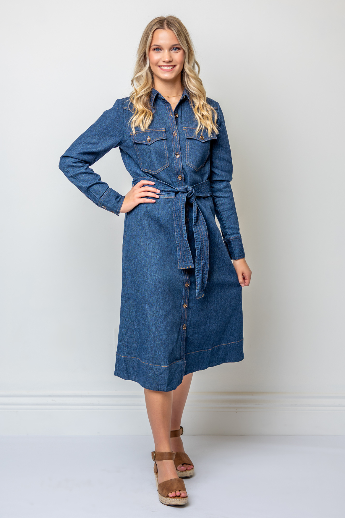 Katy Long Sleeve Denim Dress