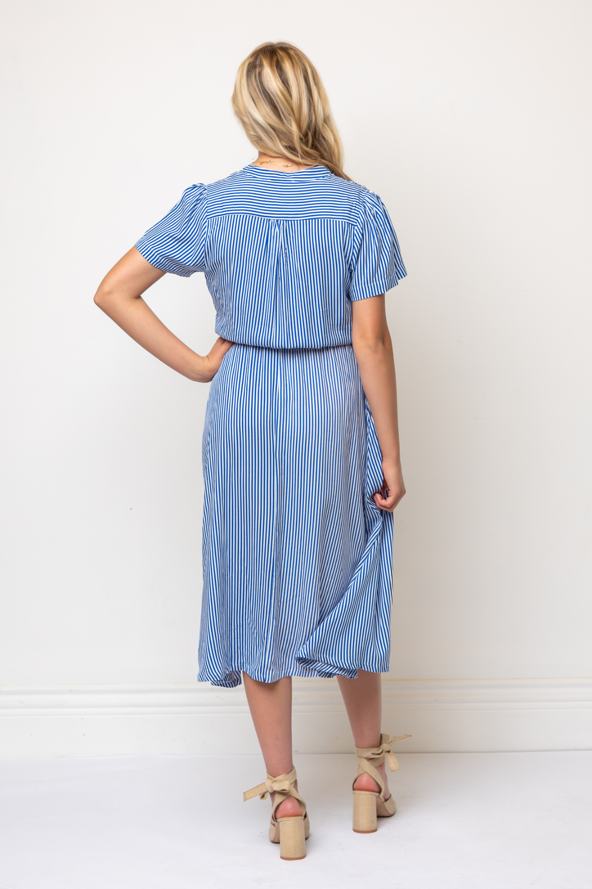 Zelie Shirt Dress in Blue & White Contrast Stripe