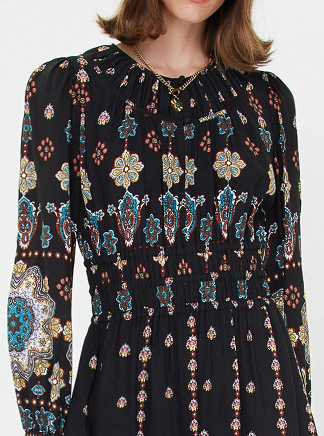The Rhonda Printed Long Sleeve Midi Dress