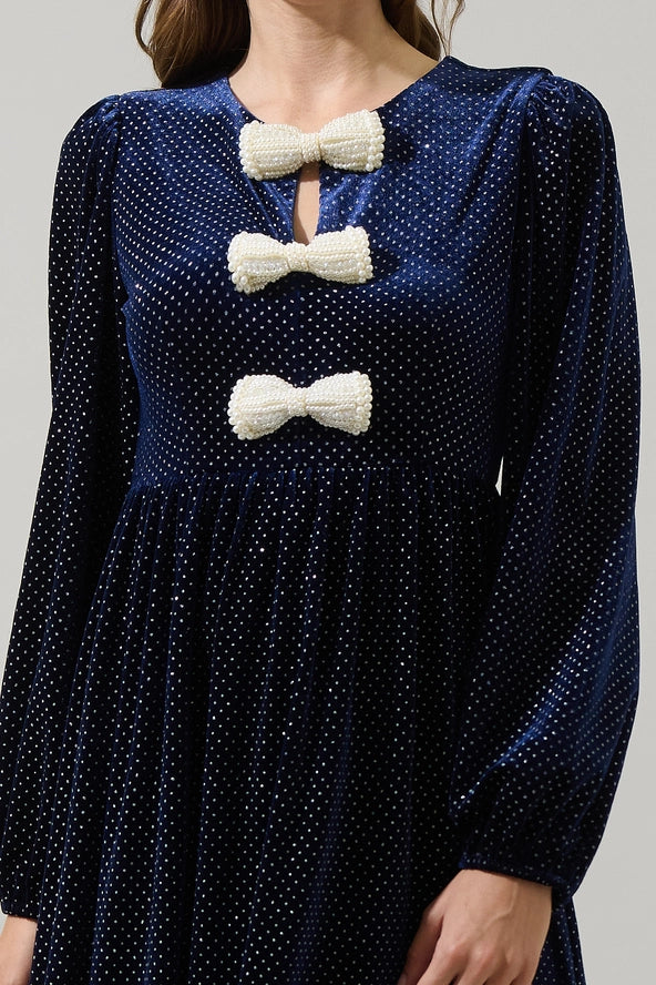 The Nelly Dot Velvet Glow Bow Midi Dress