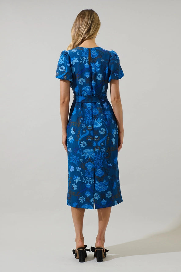 The Senidy Puff Sleeve Midi Dress