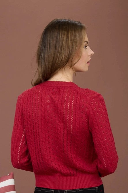 Eyelet Cable Knit Cardigan