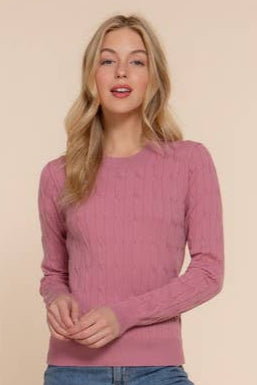 Mauve Crew Neck Cable Sweater