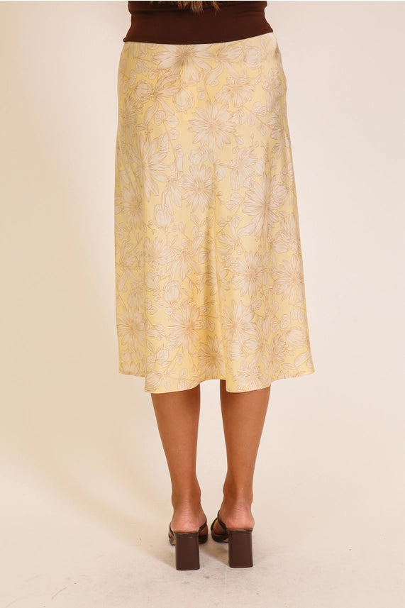 Floral Satin Midi Skirt