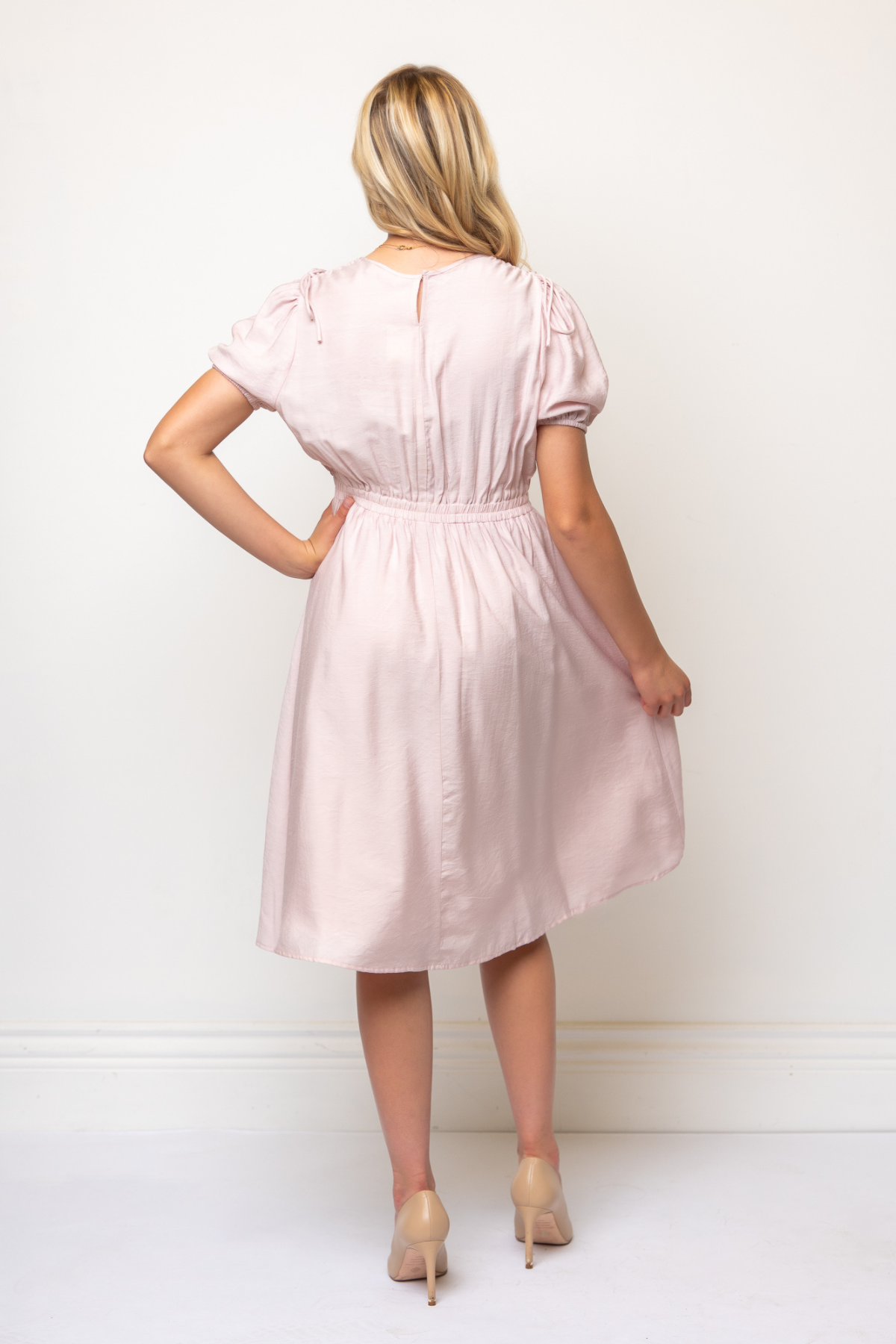Louisa Bow Midi Dress in Blush