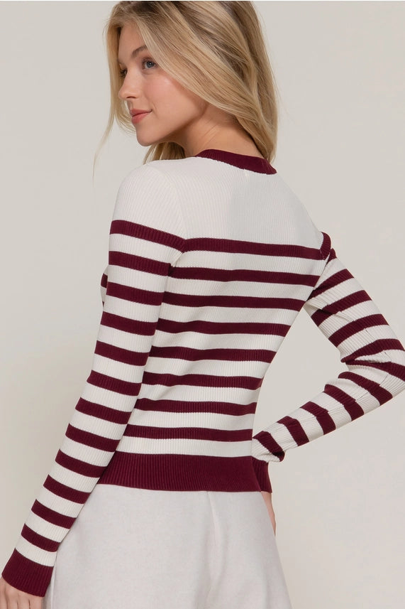 Crew Neck Striped Cardigan