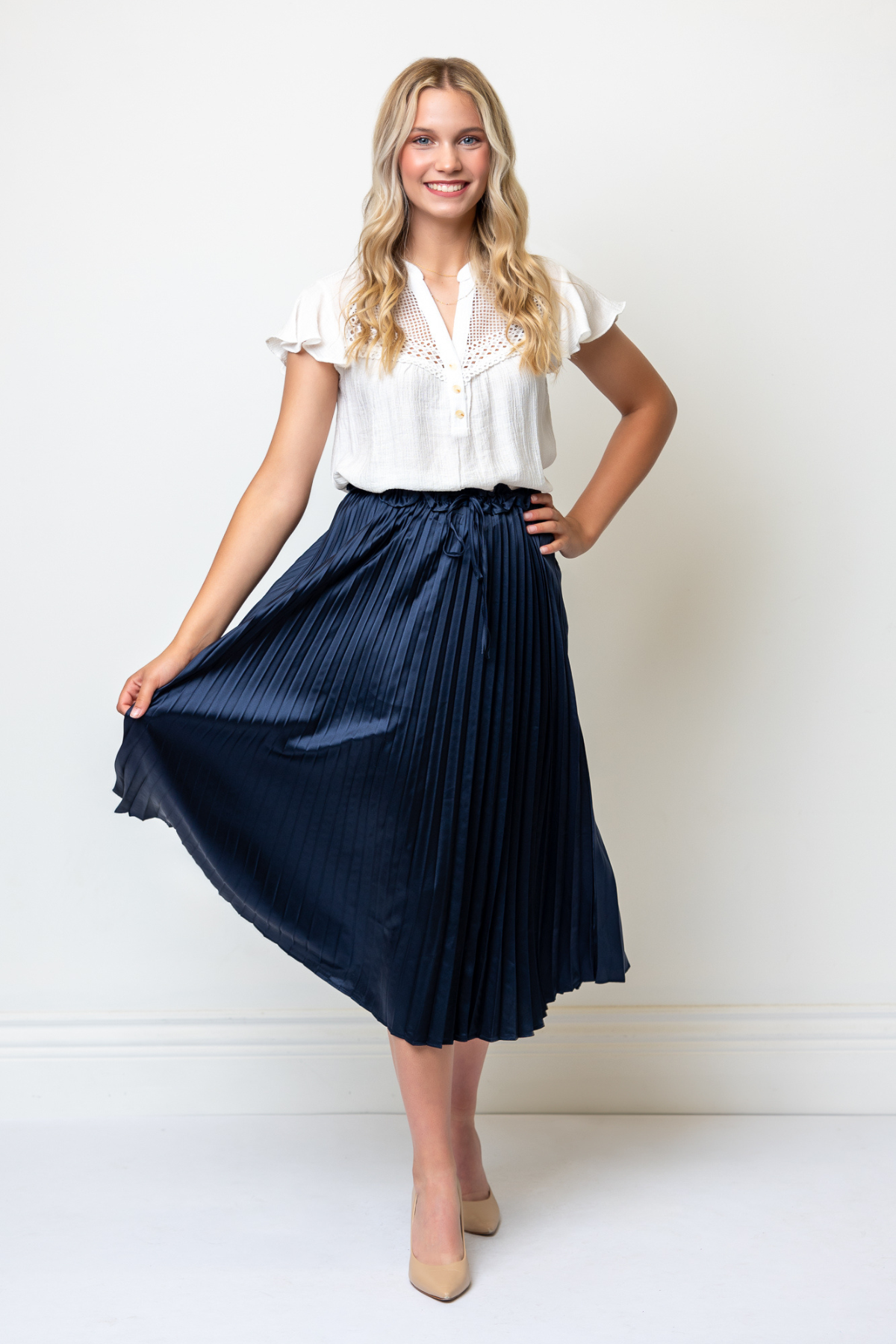 Gabriella Pleated Skirt in Navy