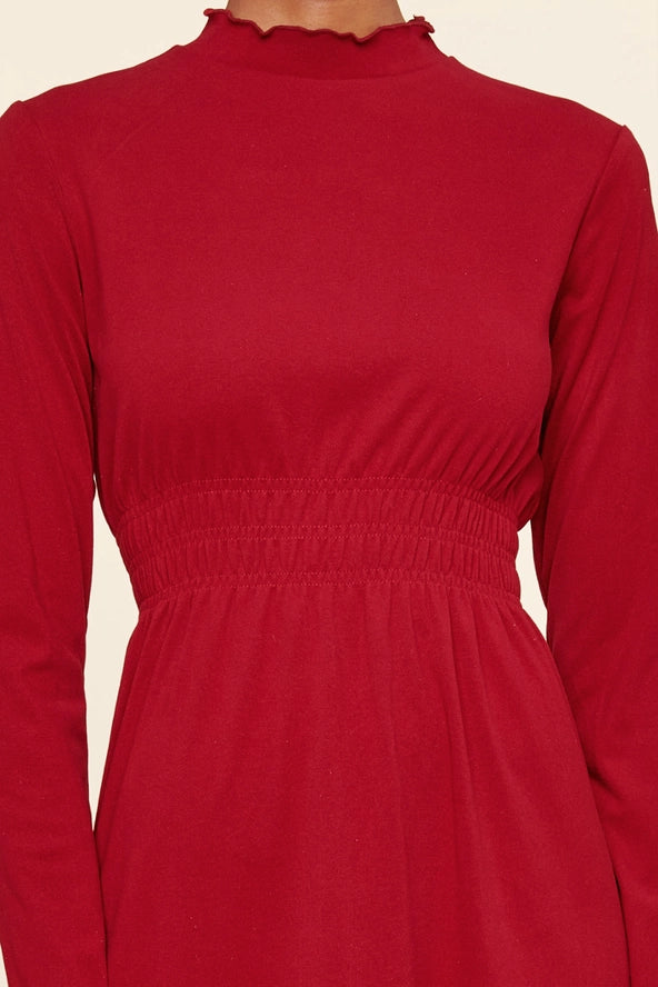 The Preslie Mock Neck Smocked Waist Dress