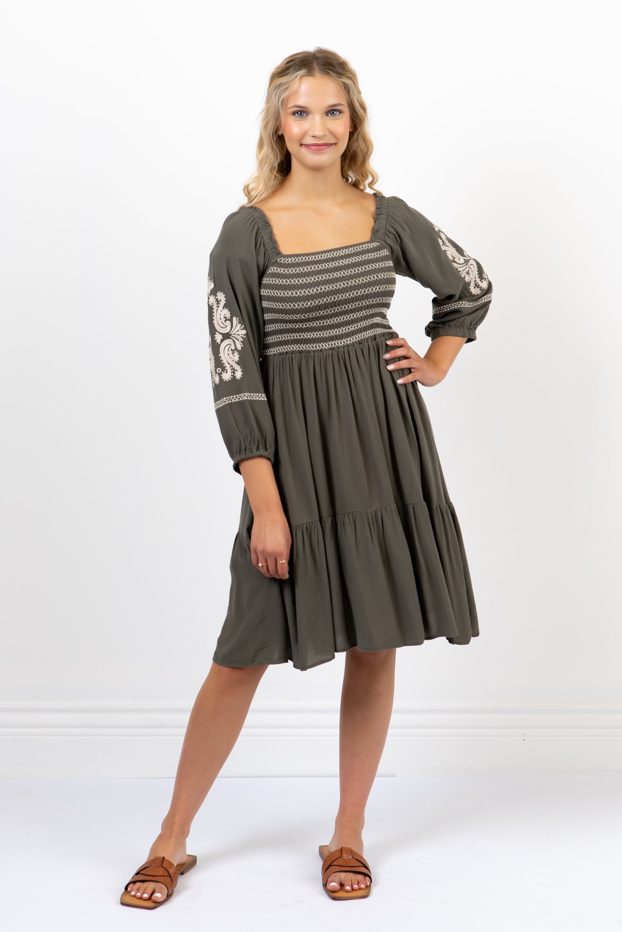 Arianna Smocked Embroidered Dress