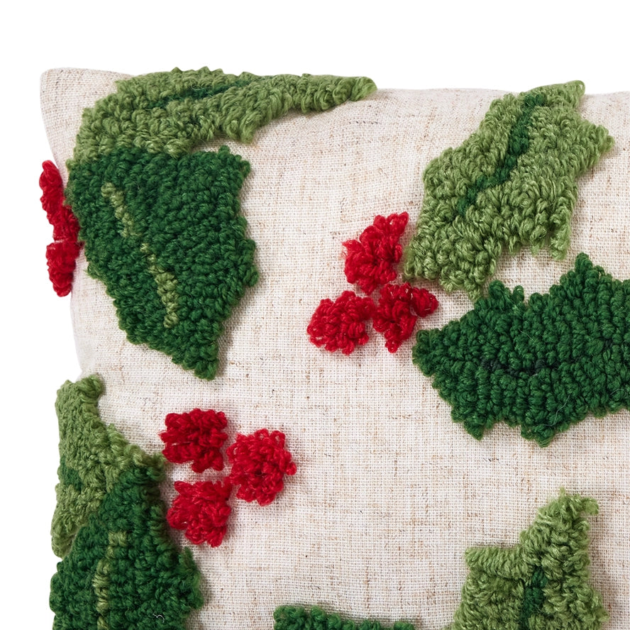 Holly & Berries Tufted Pillow