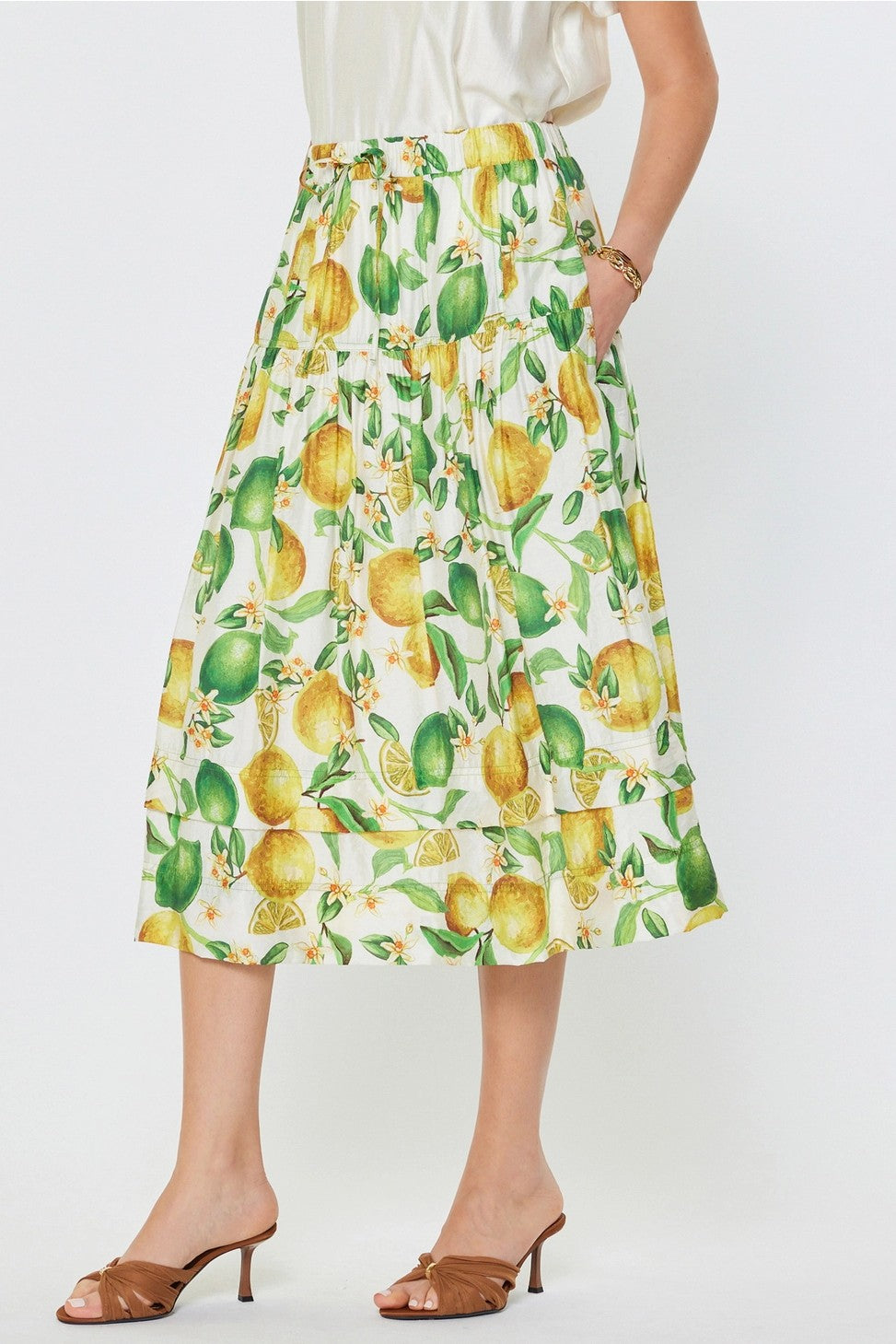 Lemon Printed Midi Skirt