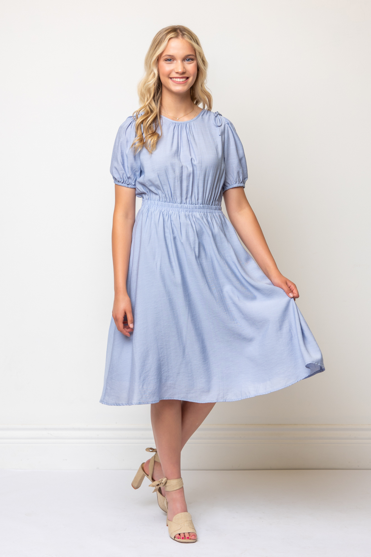 Louisa Bow Midi Dress in Blue
