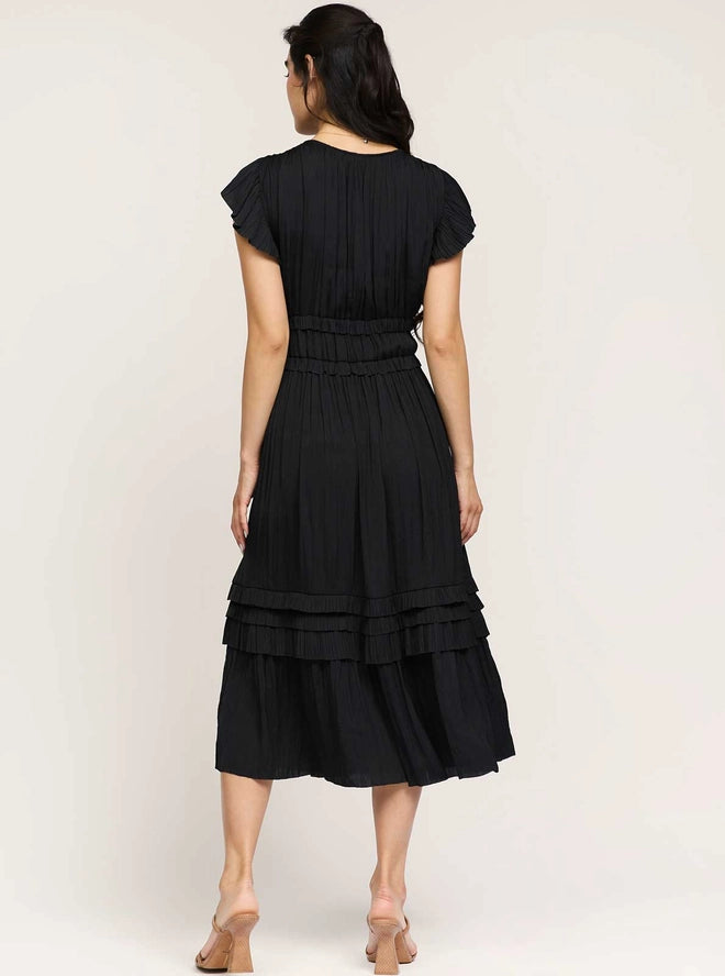 The Claudia Pleated Sleeve Ruffle Long Dress