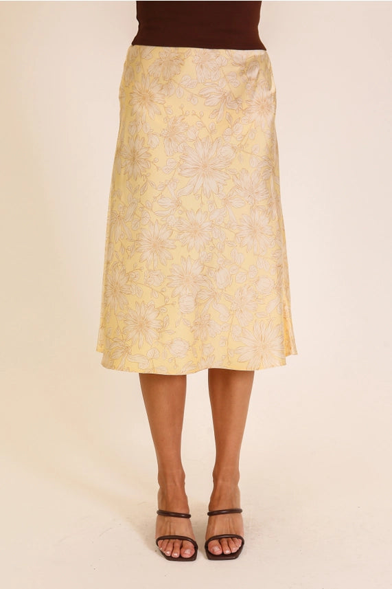 Floral Satin Midi Skirt