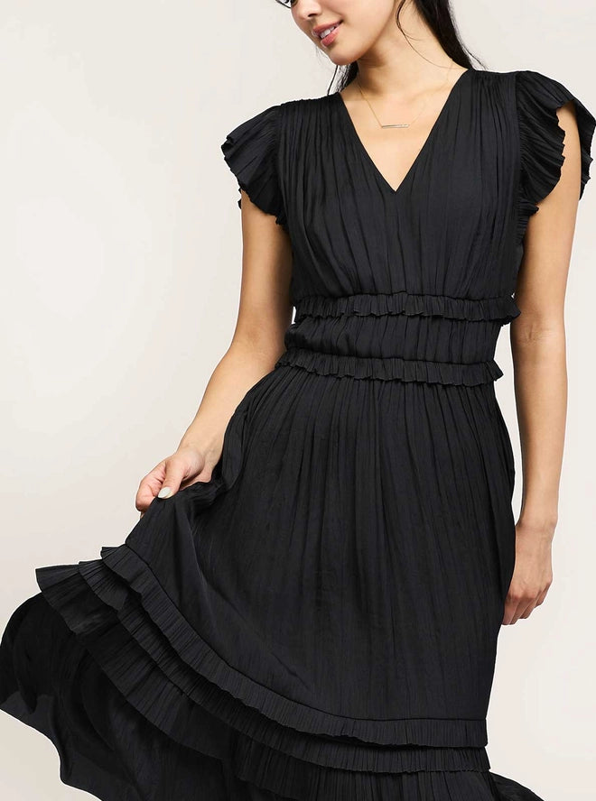 The Claudia Pleated Sleeve Ruffle Long Dress