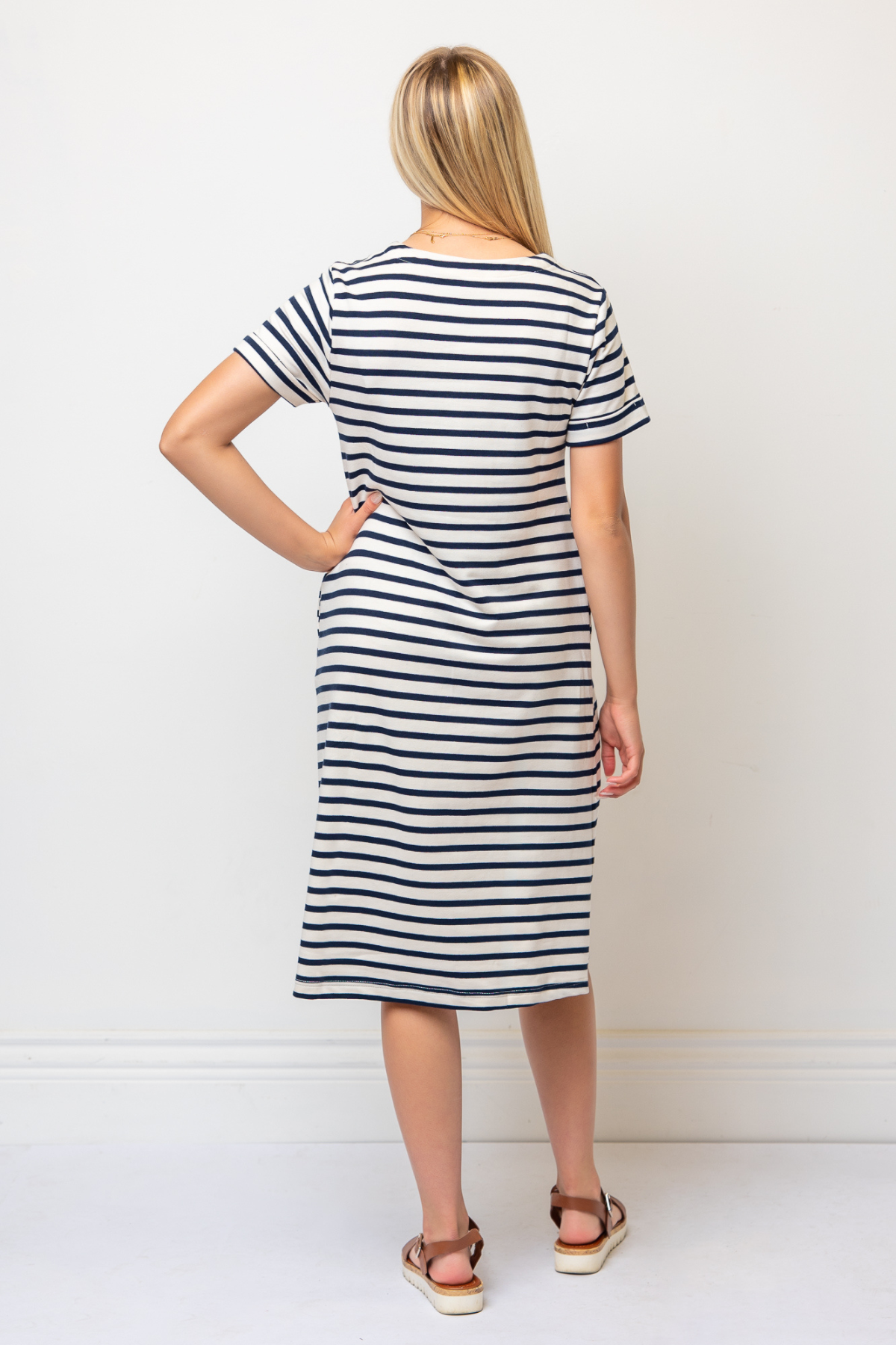 Celine Stripe Dress in Navy/Beige