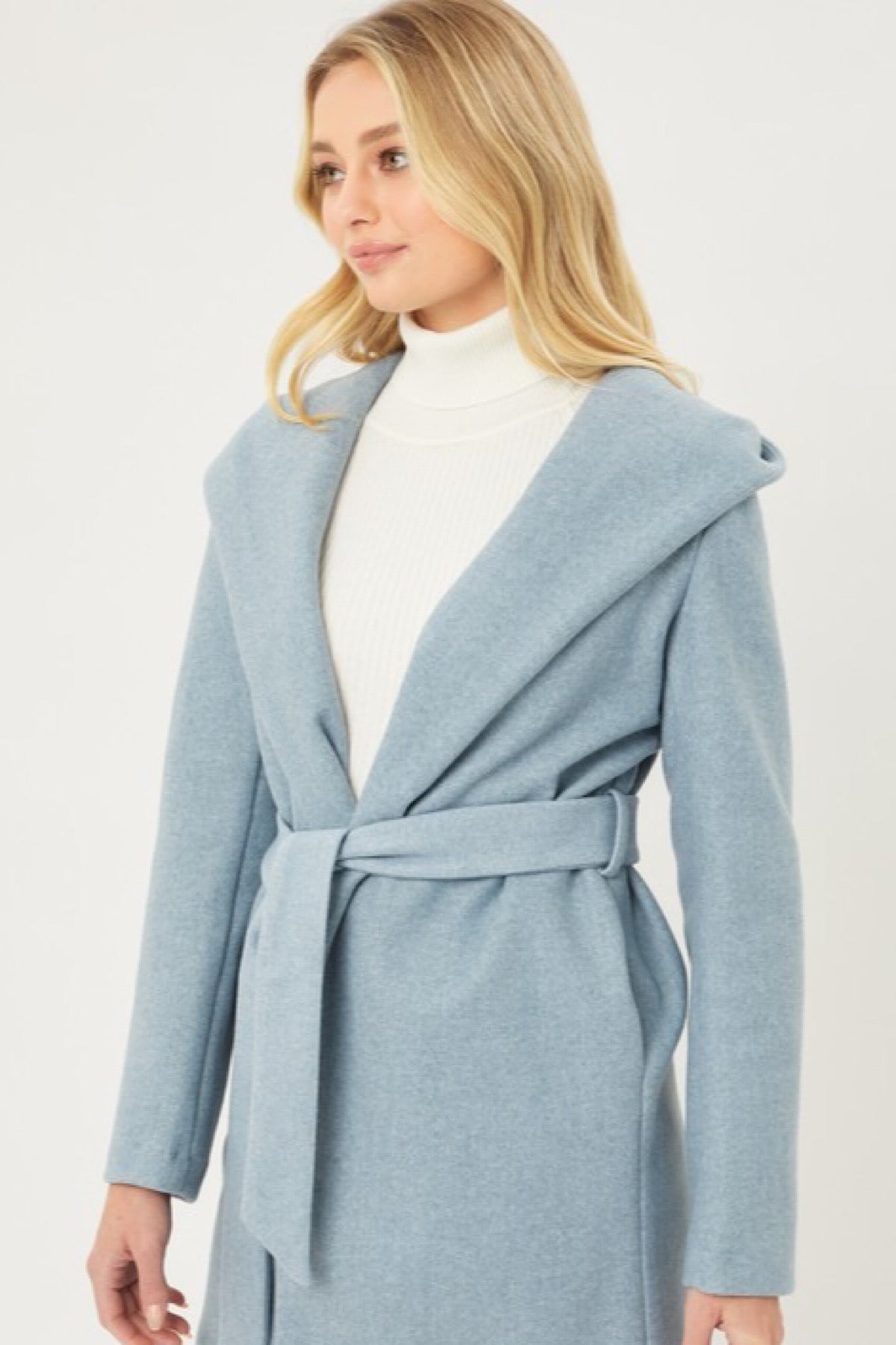 Cora Fleece Belted Coat With Hood