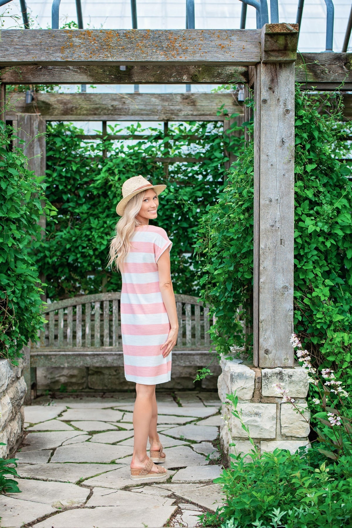 Cameron Casual Striped Dress in Pink