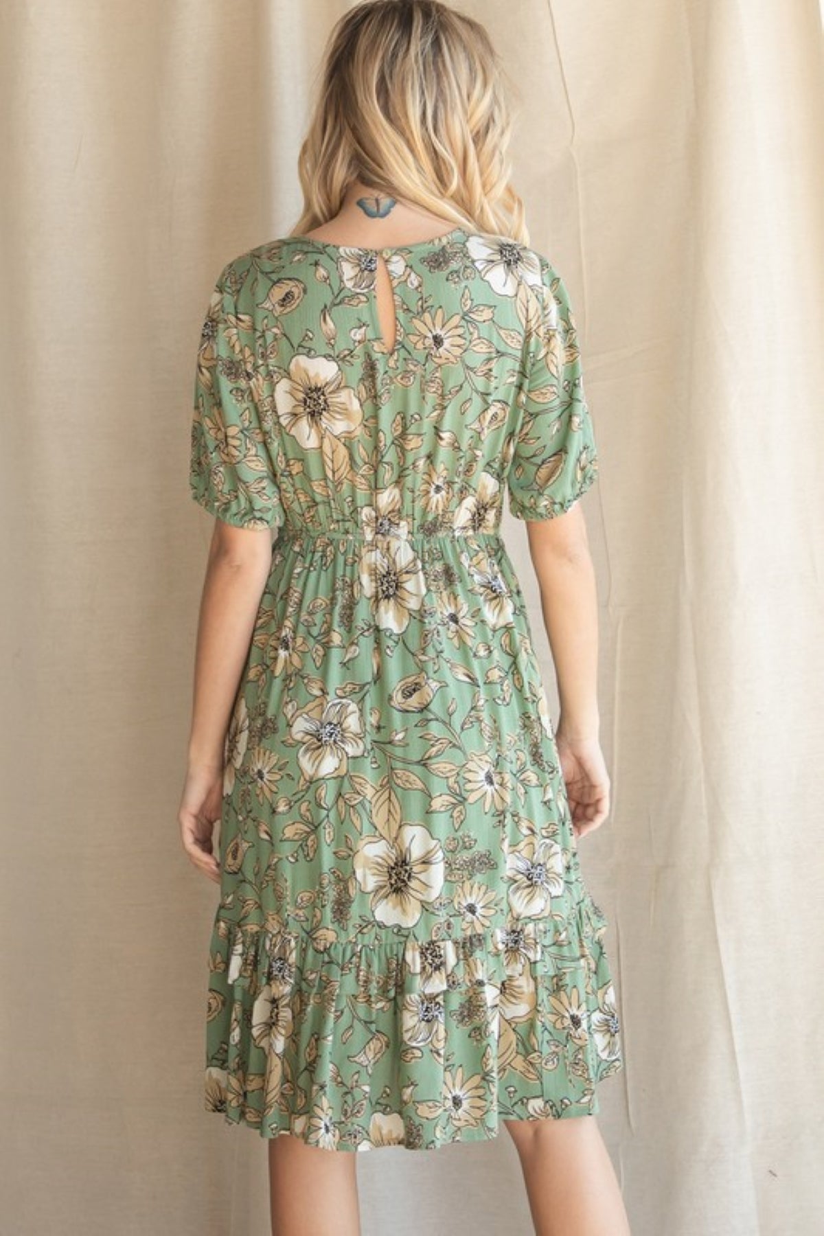 Jayla Floral Ruffle Dress in Sage