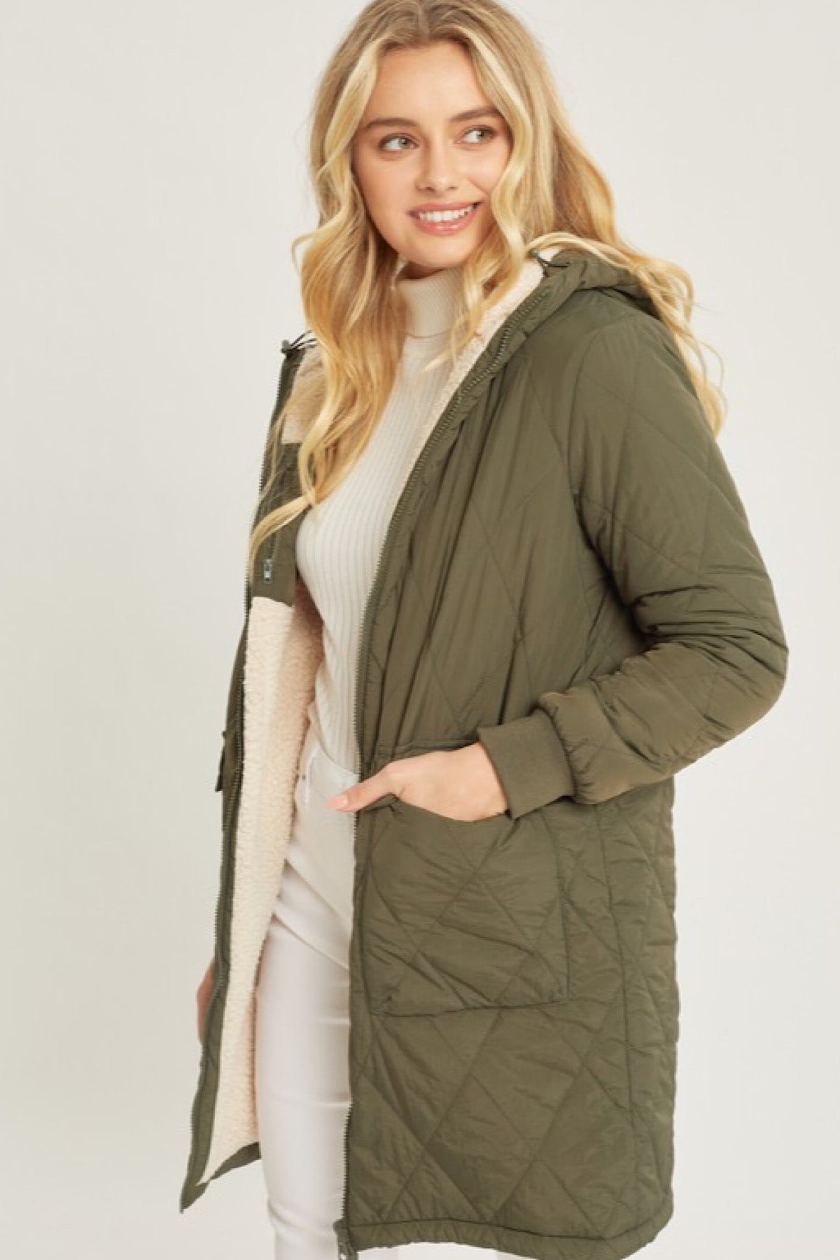 Reversible Sherpa-Lined Parka in Olive