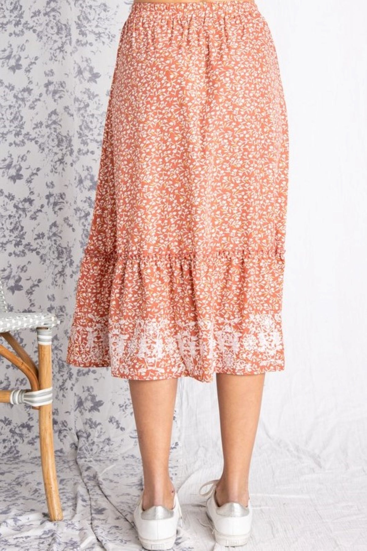 Ingrid Embroidered Floral Midi Skirt