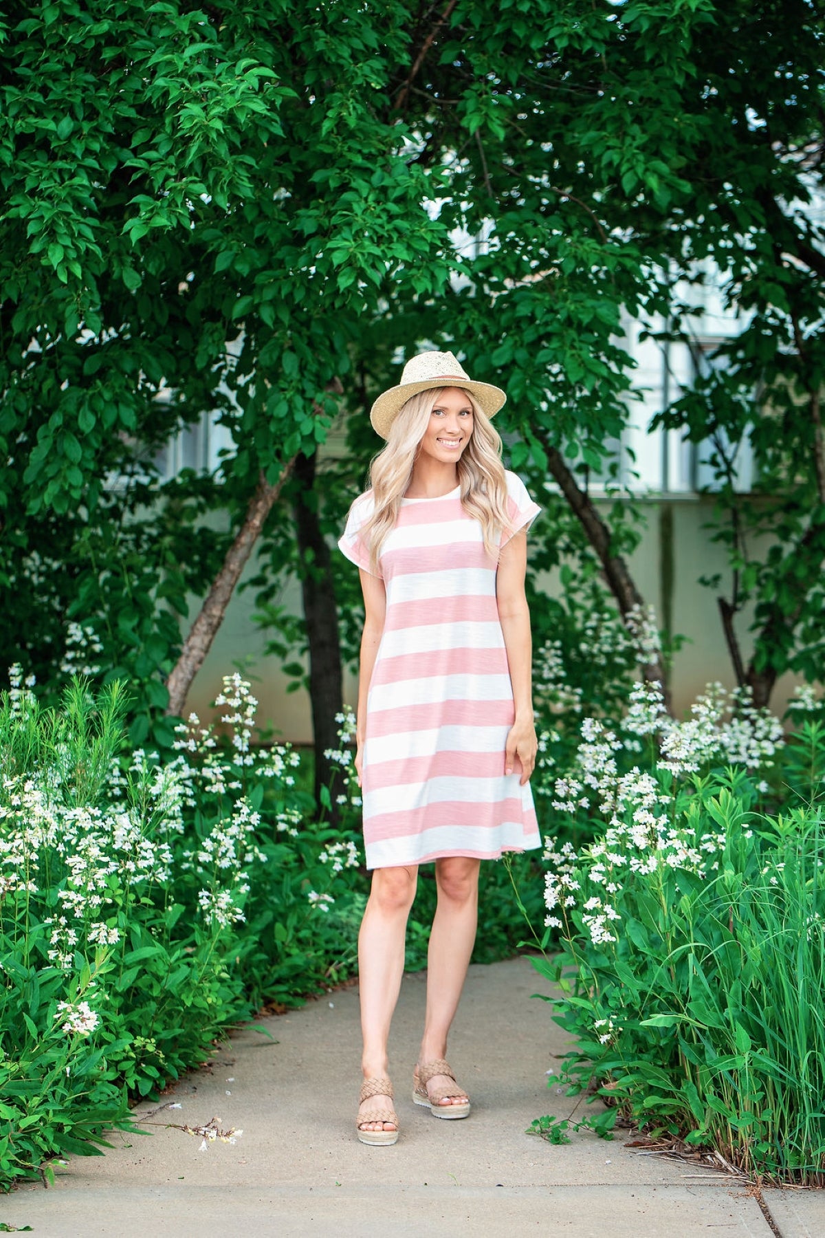 Cameron Casual Striped Dress in Pink