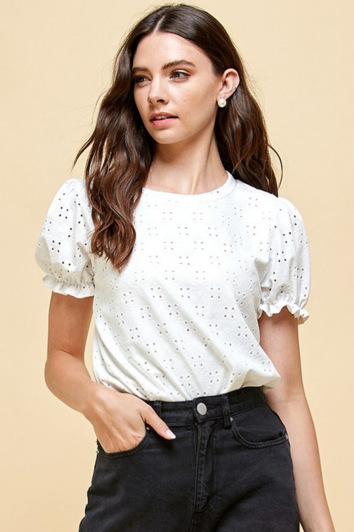 Allegra Eyelet Lace Top in Ivory