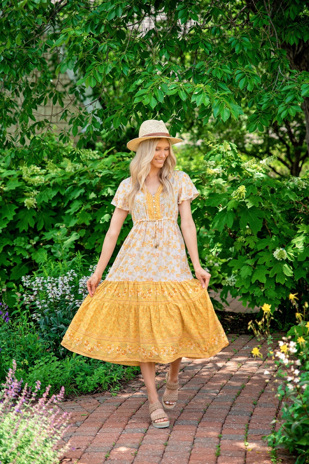 Samara Floral Midi Dress in Yellow