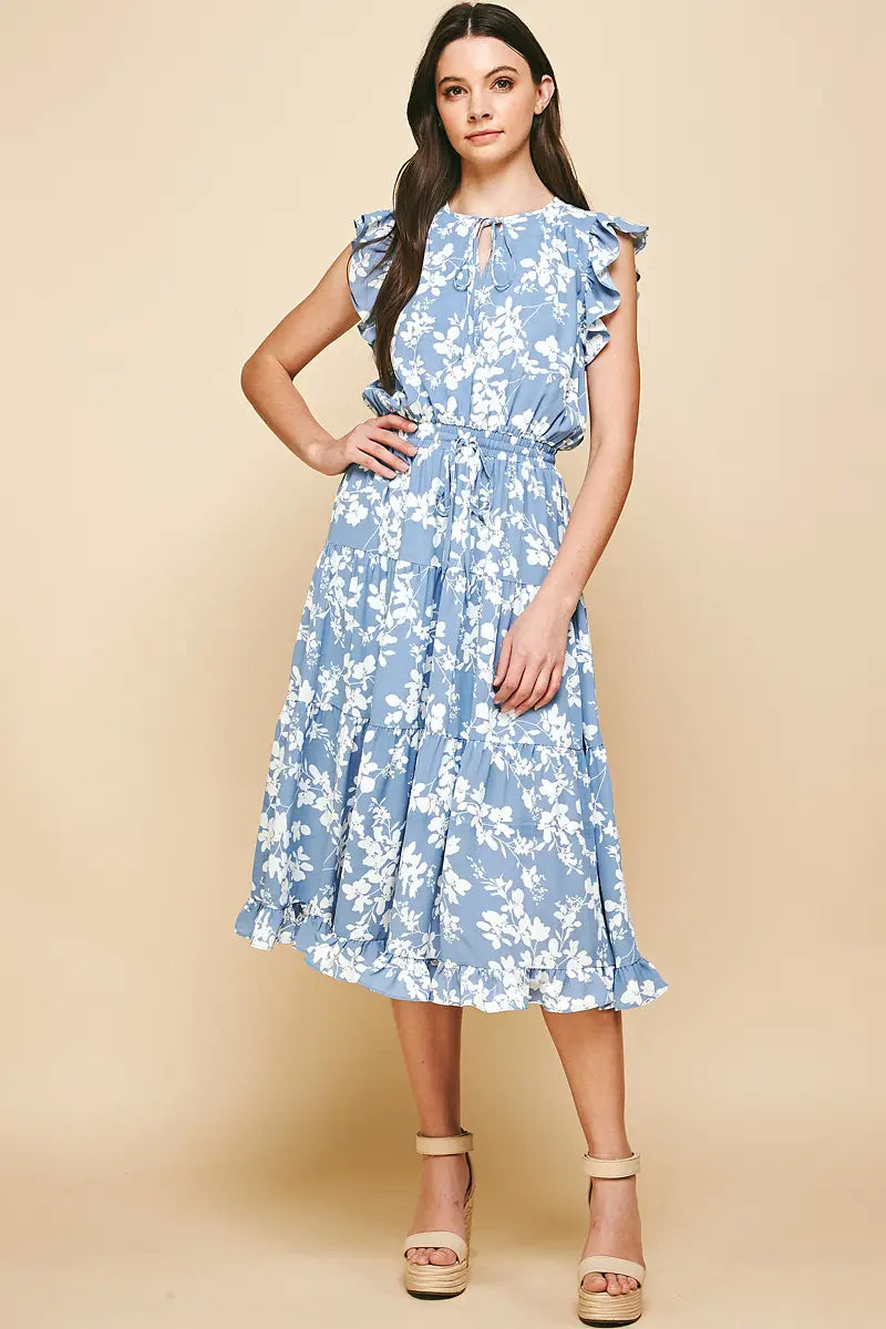 Sutton Floral Midi Dress in Blue