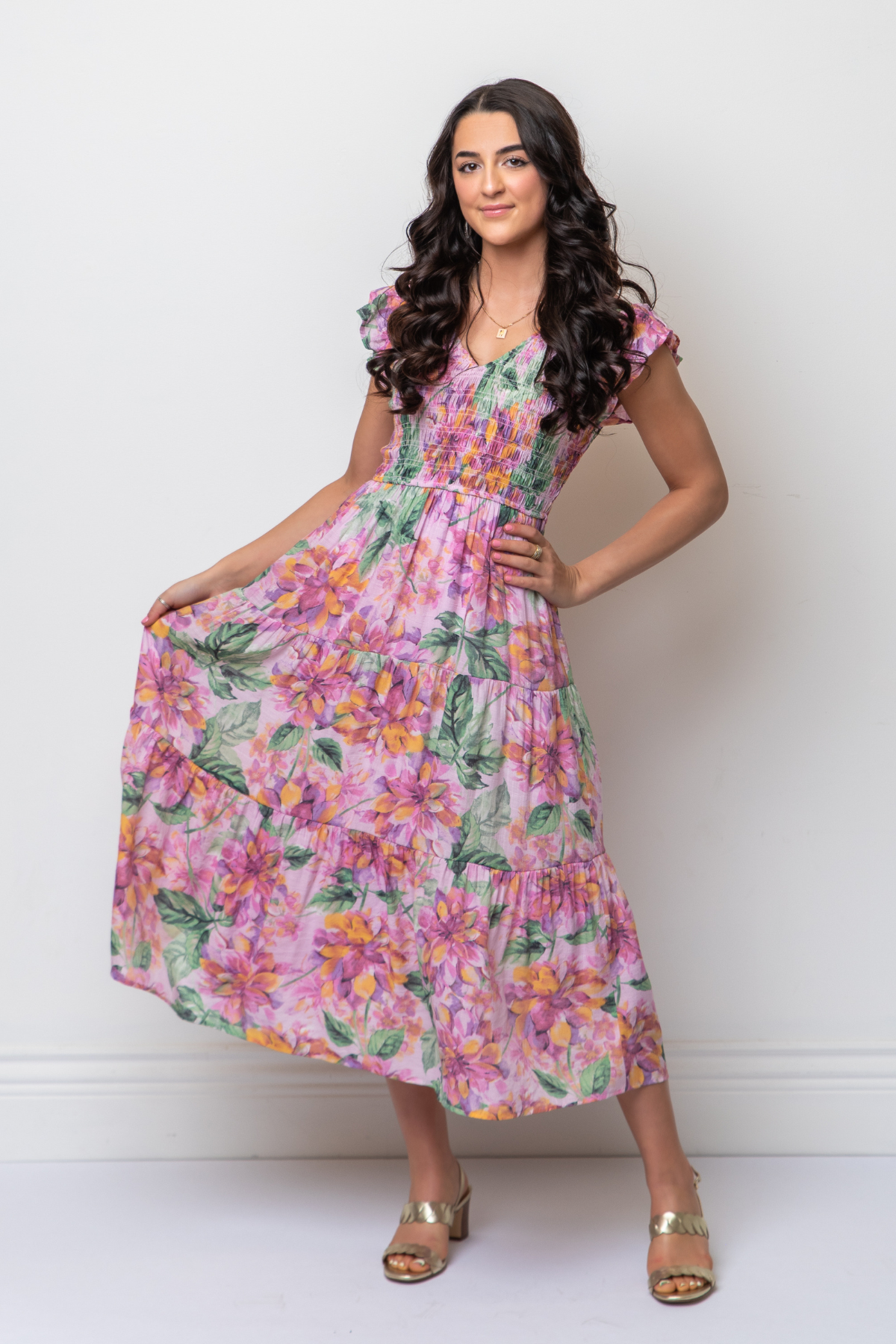 Amalie Smocked Floral Midi Dress - Plus Size