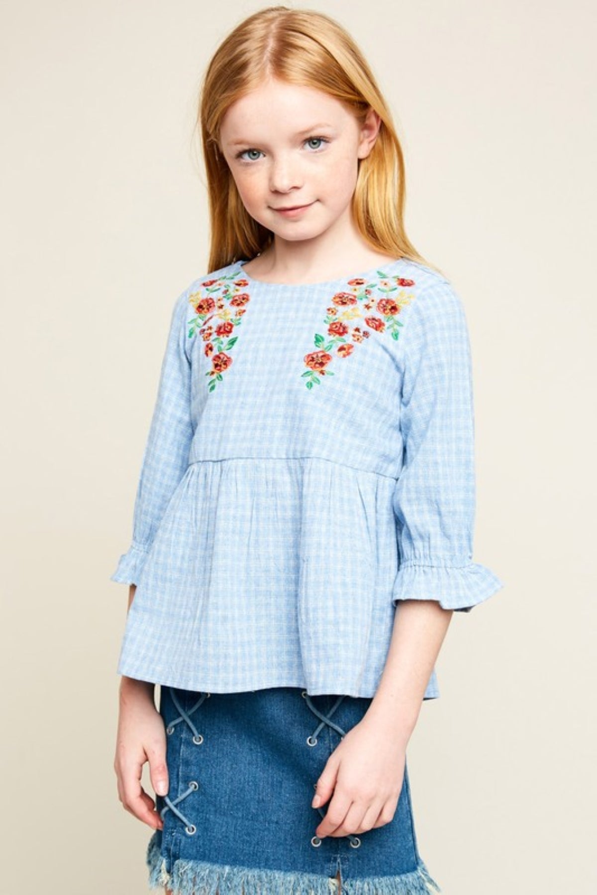 Girls Floral Embroidered Top