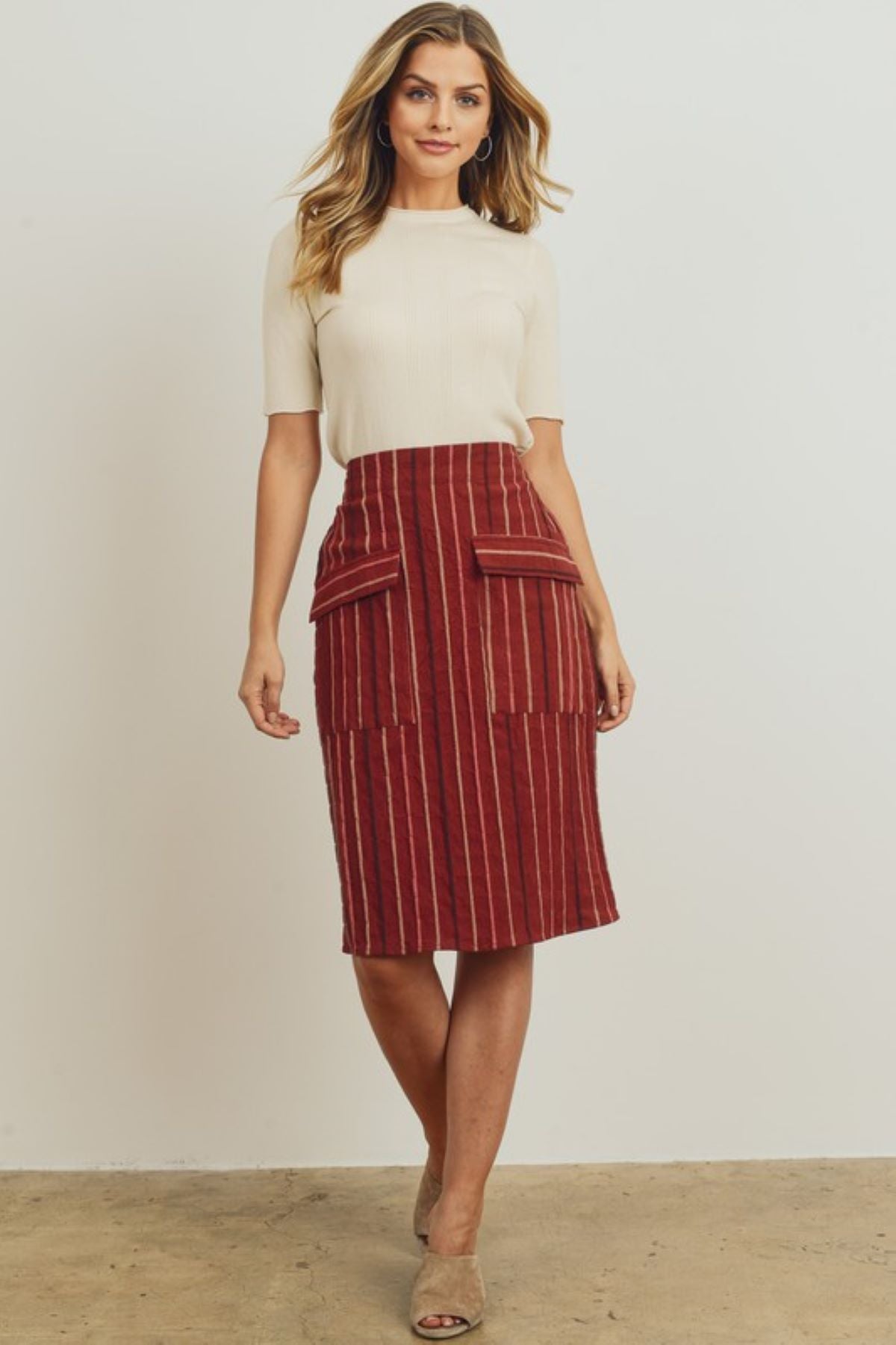 Isabella Striped Flap Pocket Skirt