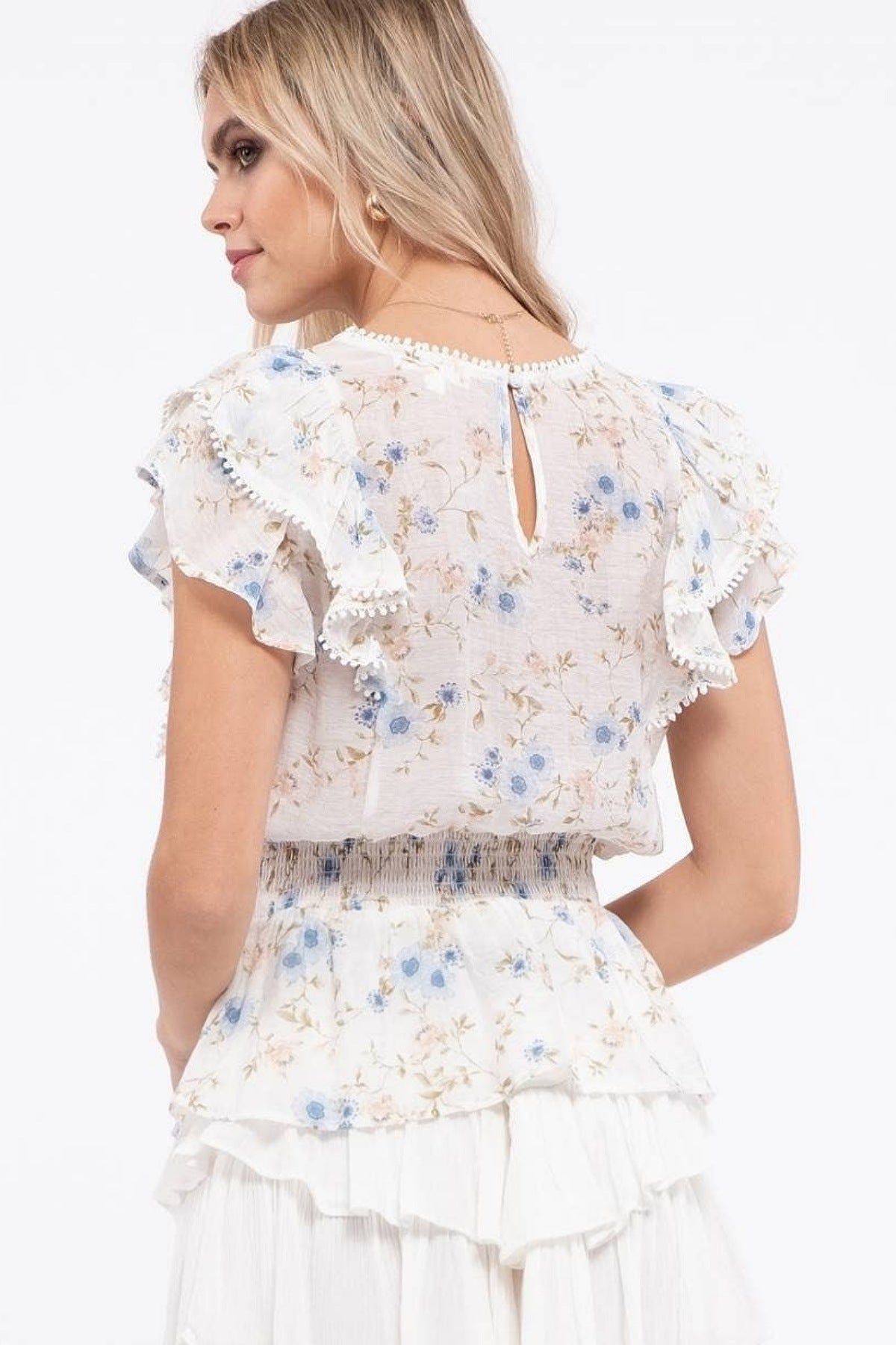 Belle Empire Waist Floral Top in Ivory