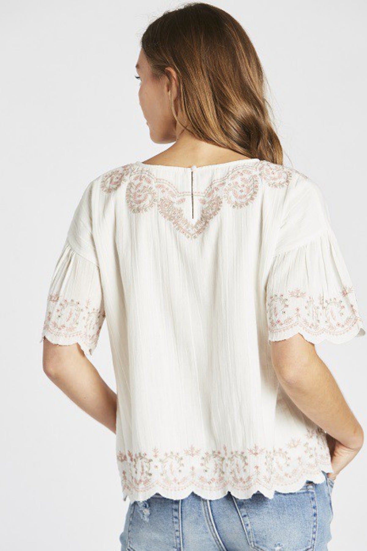 Adaline Embroidered Top in Ivory