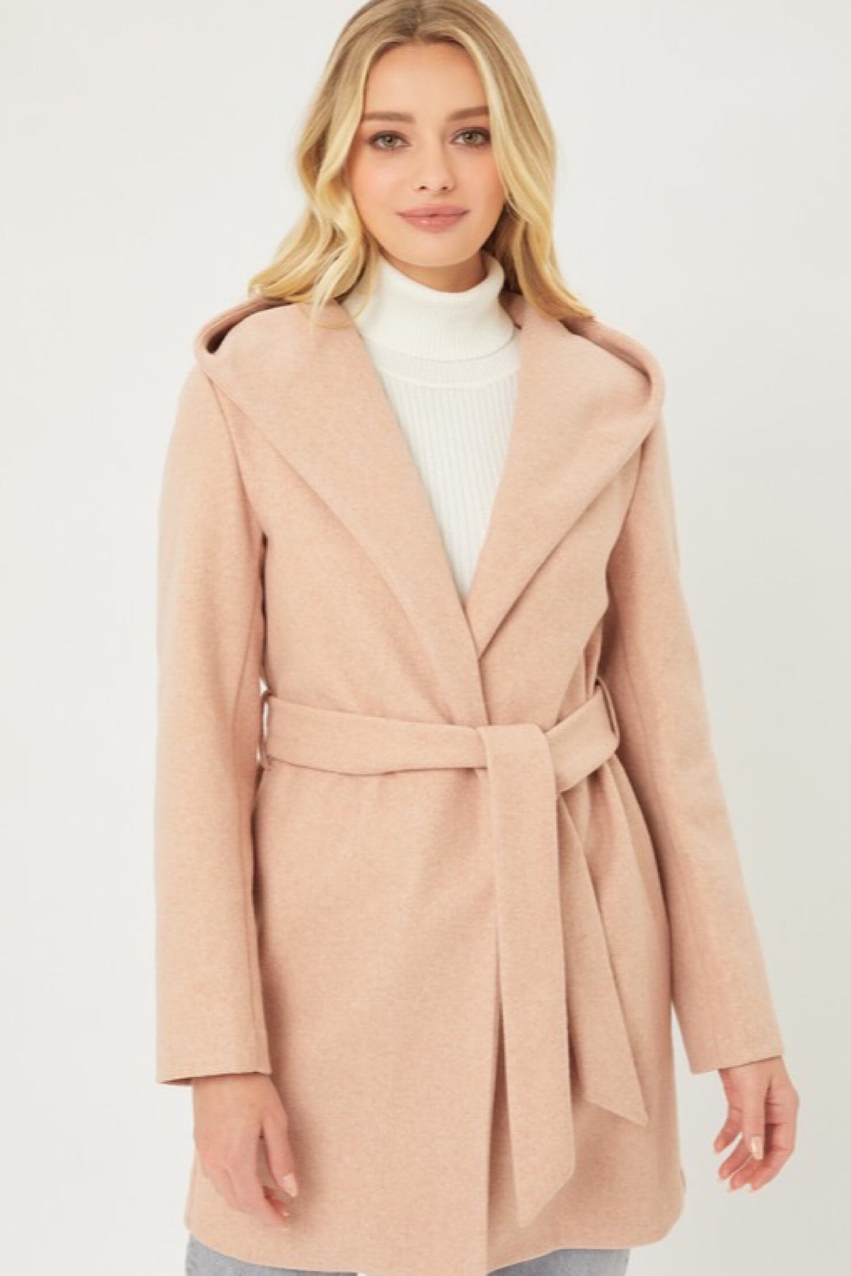 Cora Fleece Belted Coat With Hood