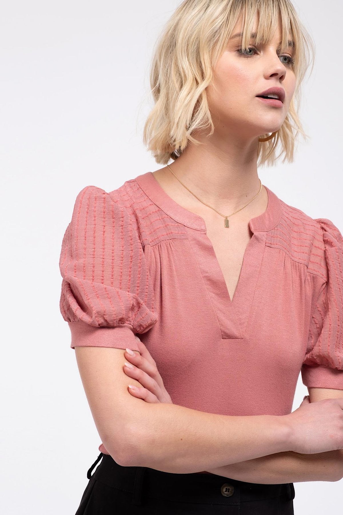 Agnes Puff Sleeve Top in Rose