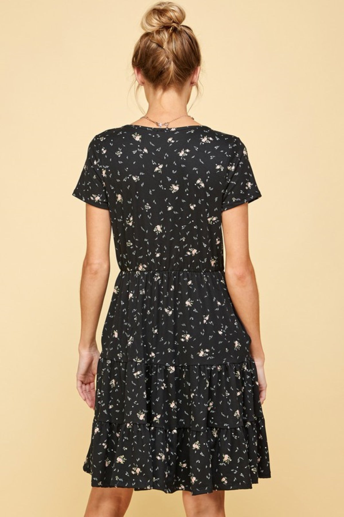 Aida Floral Tiered Dress in Black