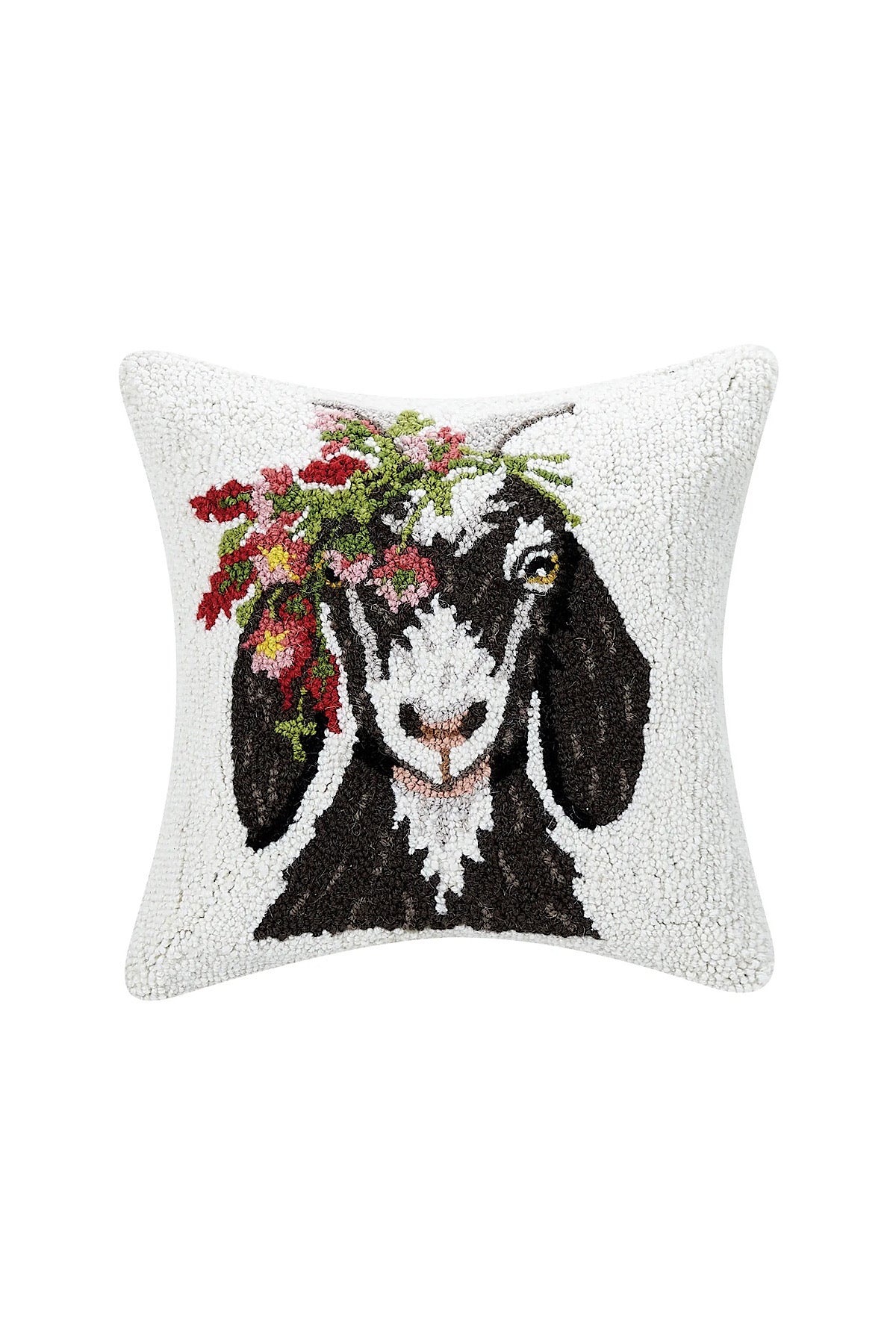 Floral Goat Hooked Pillow