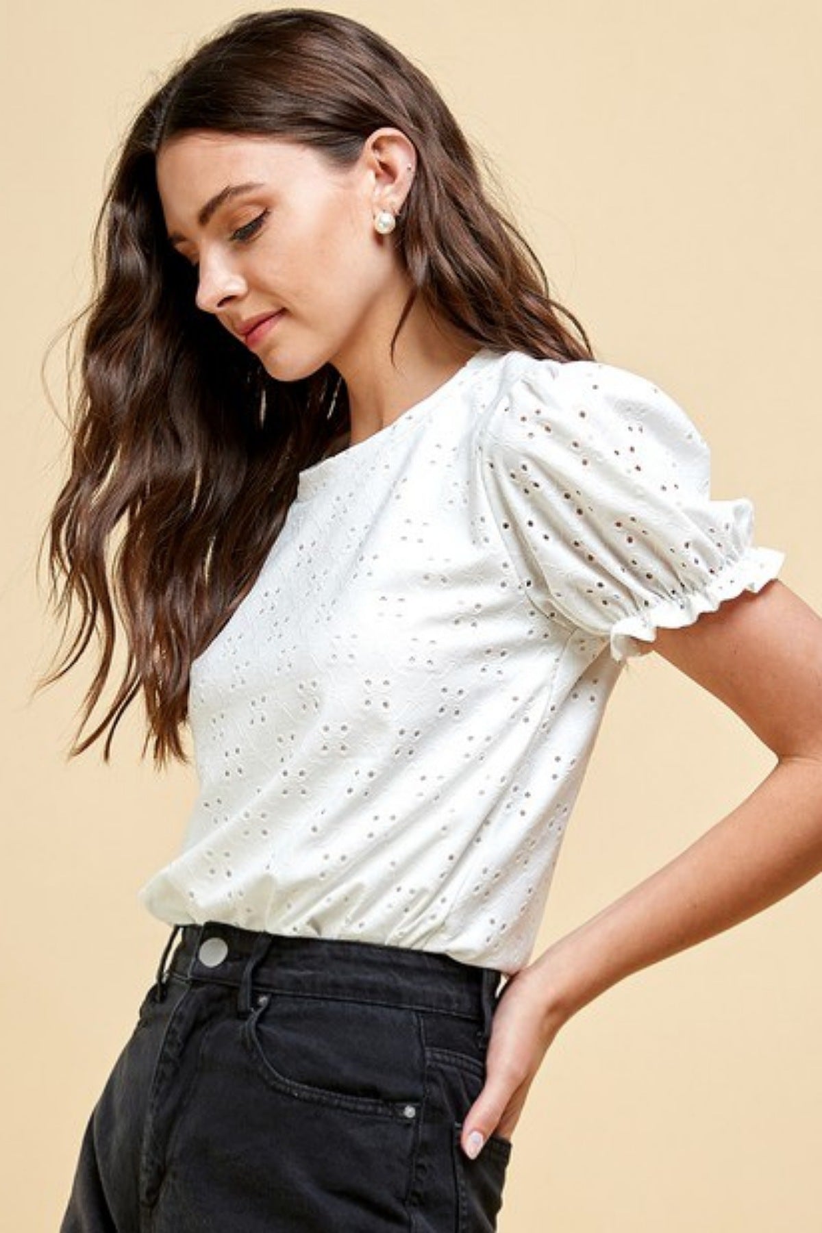 Allegra Eyelet Lace Top in Ivory
