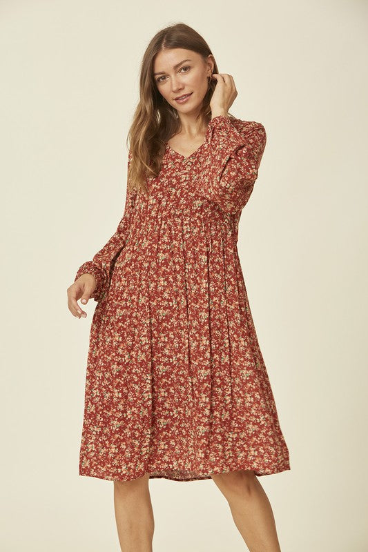 Chelsea Floral Dress in Rust