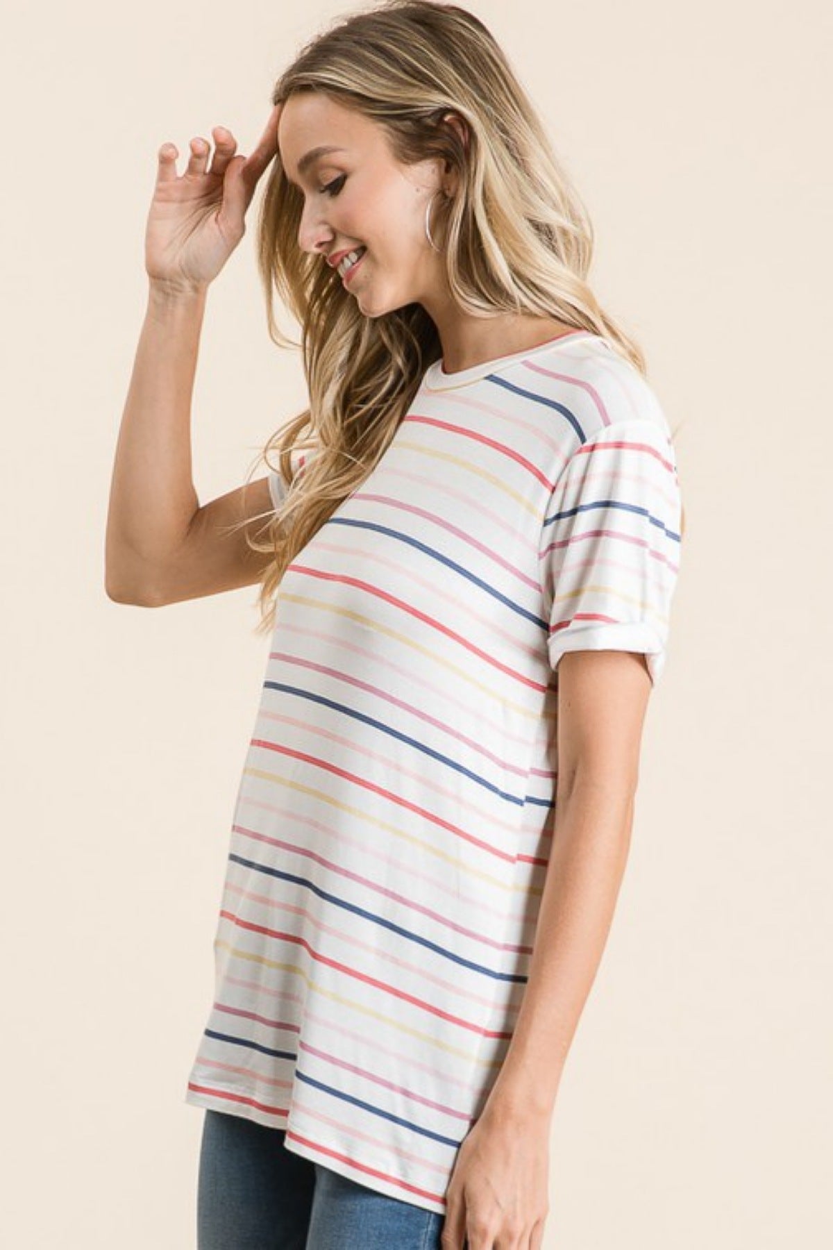 Leila Striped Casual Top in Ivory