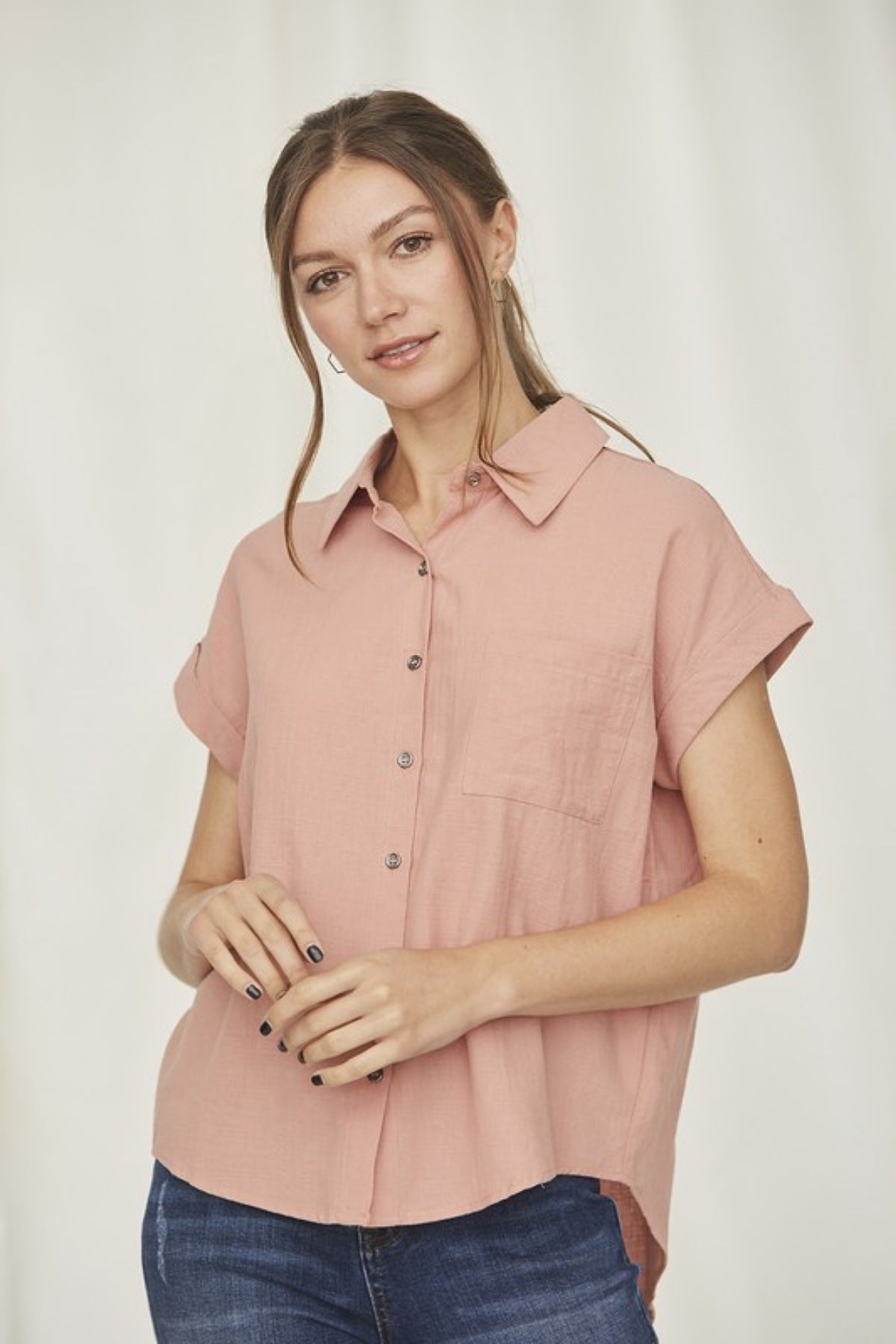 Atlanta Button Front Blouse in Rose