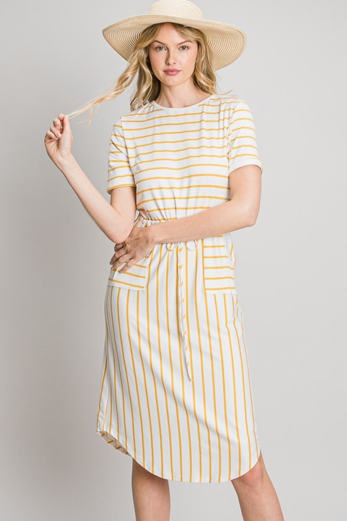 Tammie Striped Midi Dress in Mustard