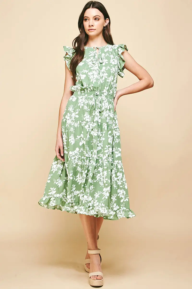 Sutton Floral Midi Dress in Green