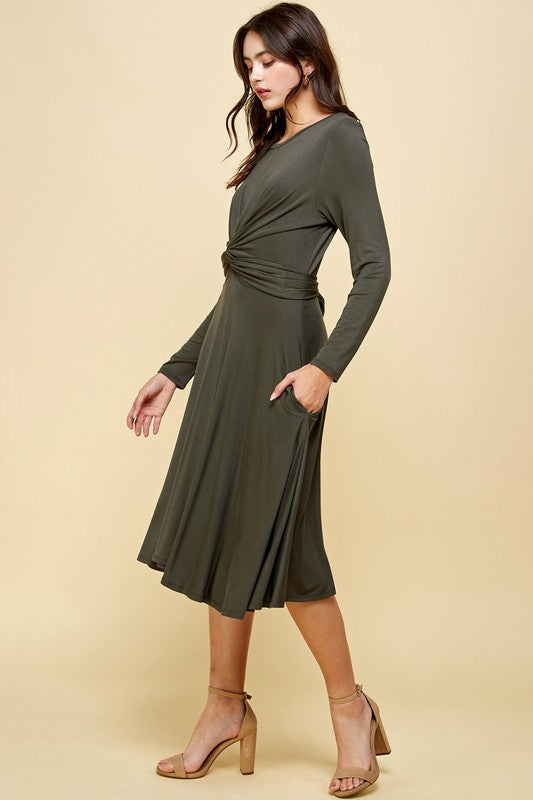 Solange Wrap Waist Dress in Olive