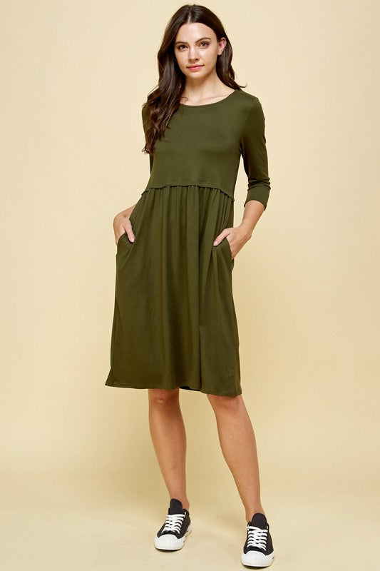 Jocelyn Solid 3/4 Sleeve Dress