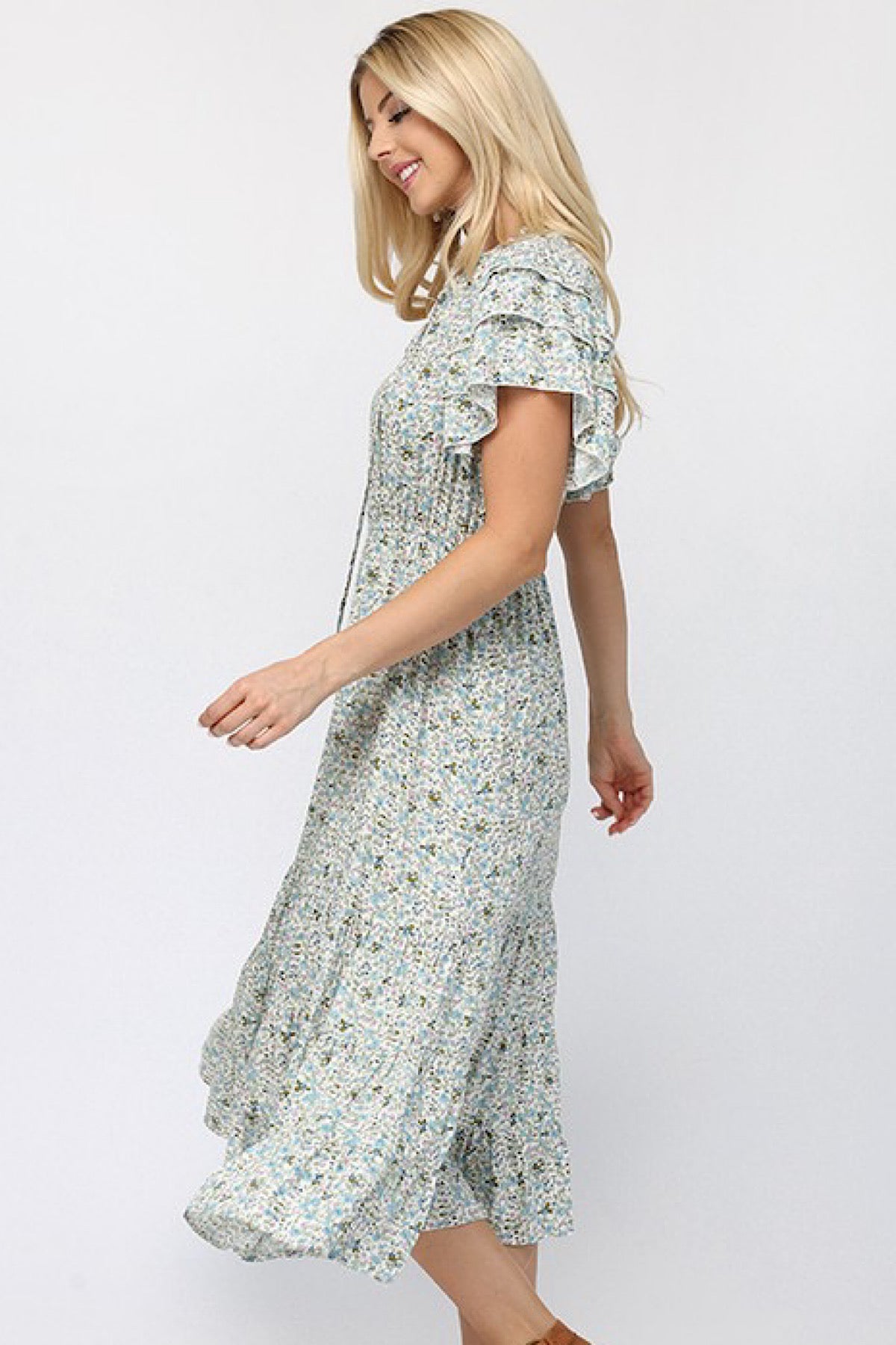 Kate Floral Ruffle Midi Dress