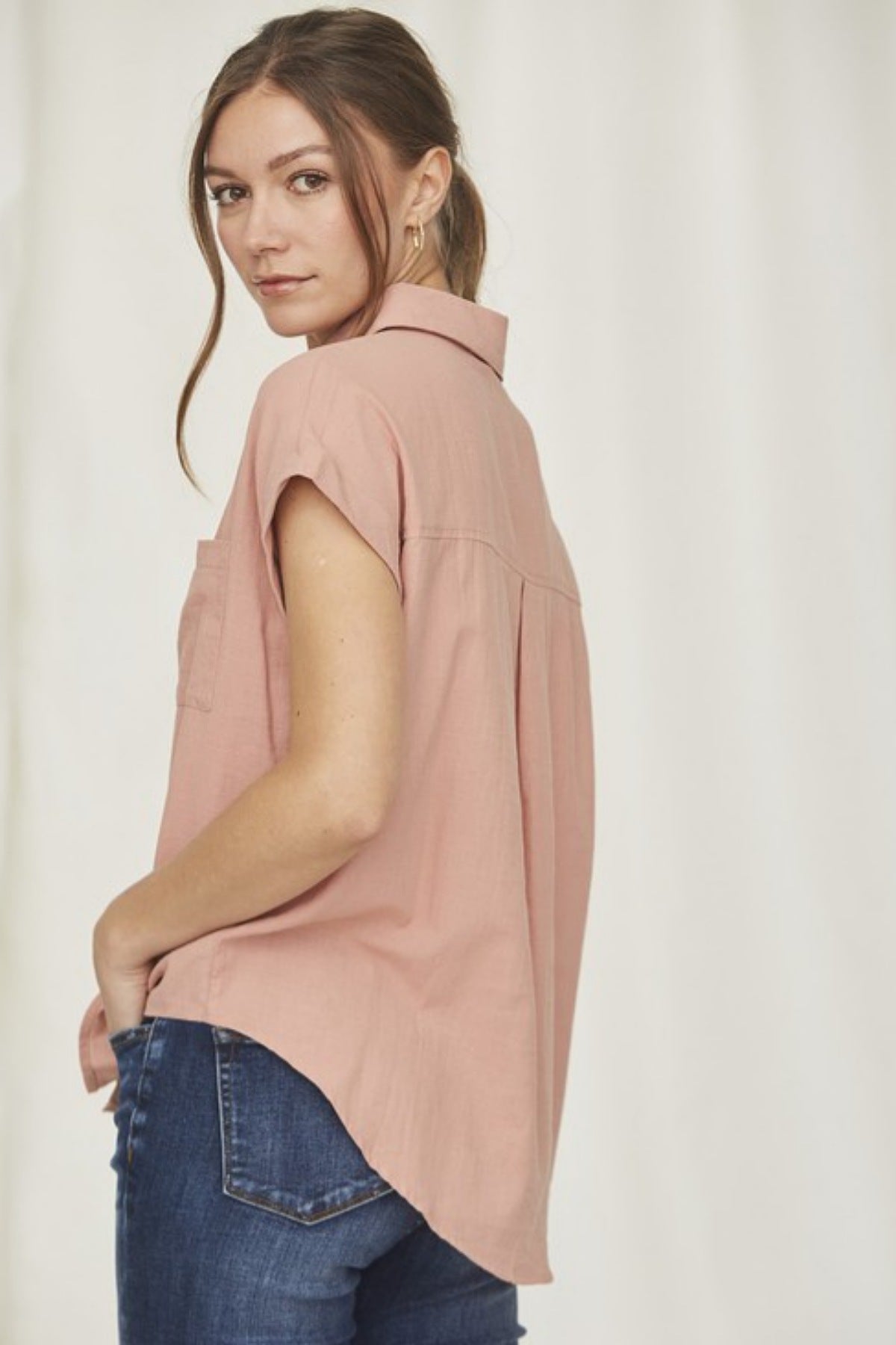 Atlanta Button Front Blouse in Rose